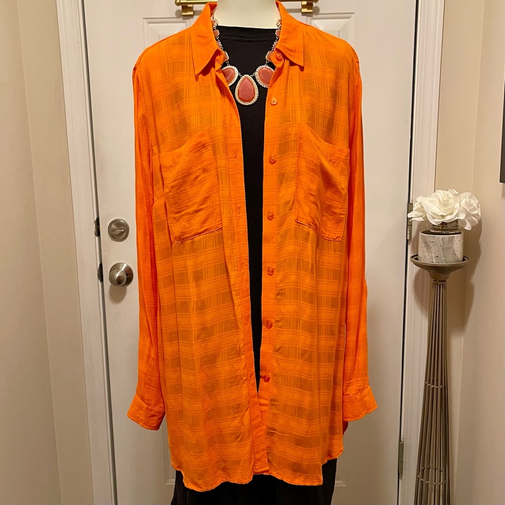 NWT CATO LONG VIBRANT ORANGE BUTTON FRONT BLOUSE MISSES SIZE XL
